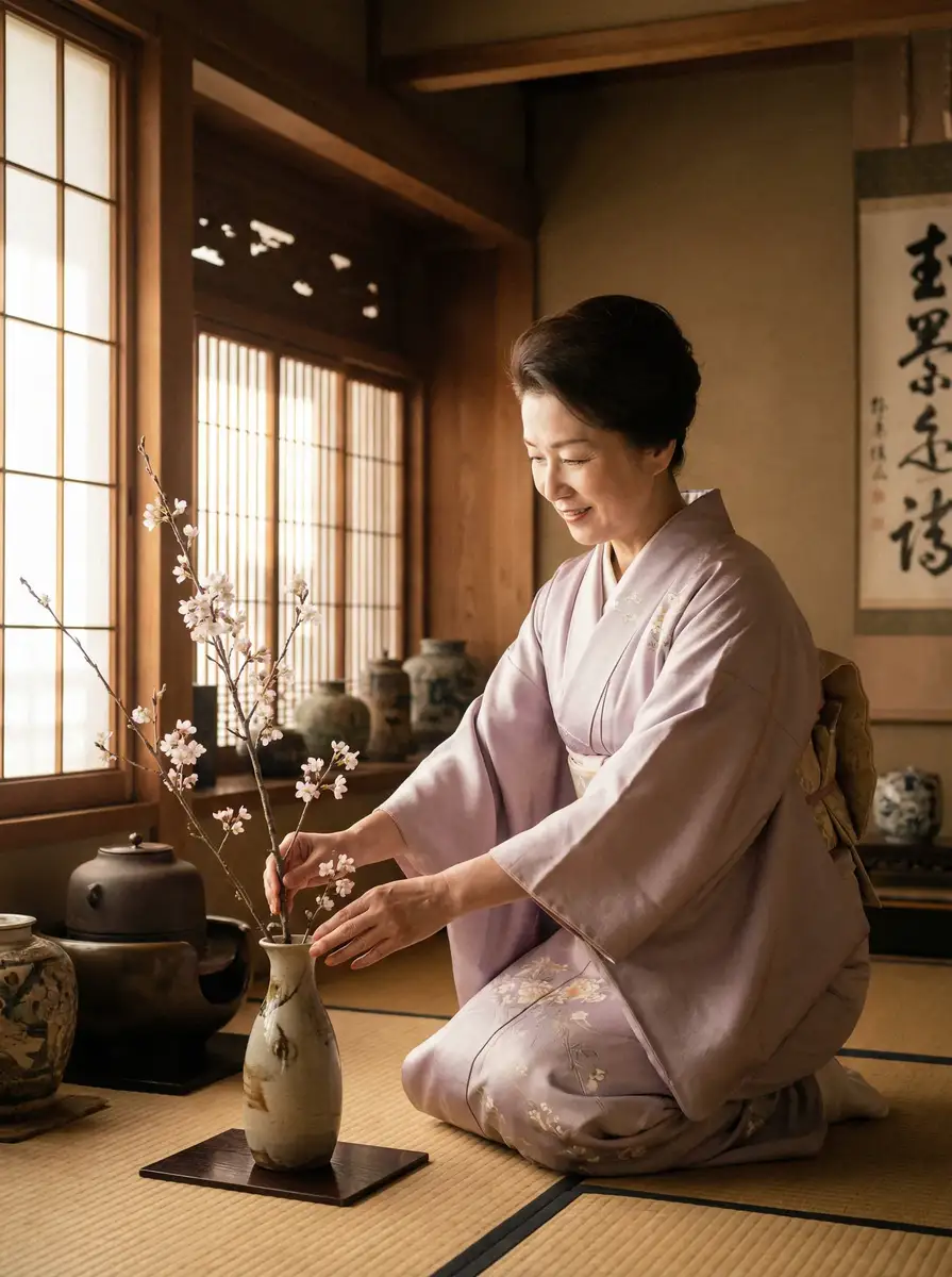 一位优雅的 狠狠撸-真实可靠狠狠撸吃瓜爆料_狠狠撸资源站 在和室中插花